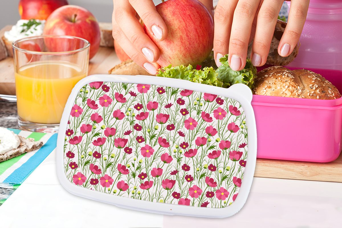 Mohn, rosa Erwachsene, Brotbox Gras - Kunststoff Kunststoff, Snackbox, Lunchbox Brotdose (2-tlg), MuchoWow Blumen Mädchen, - für Kinder,