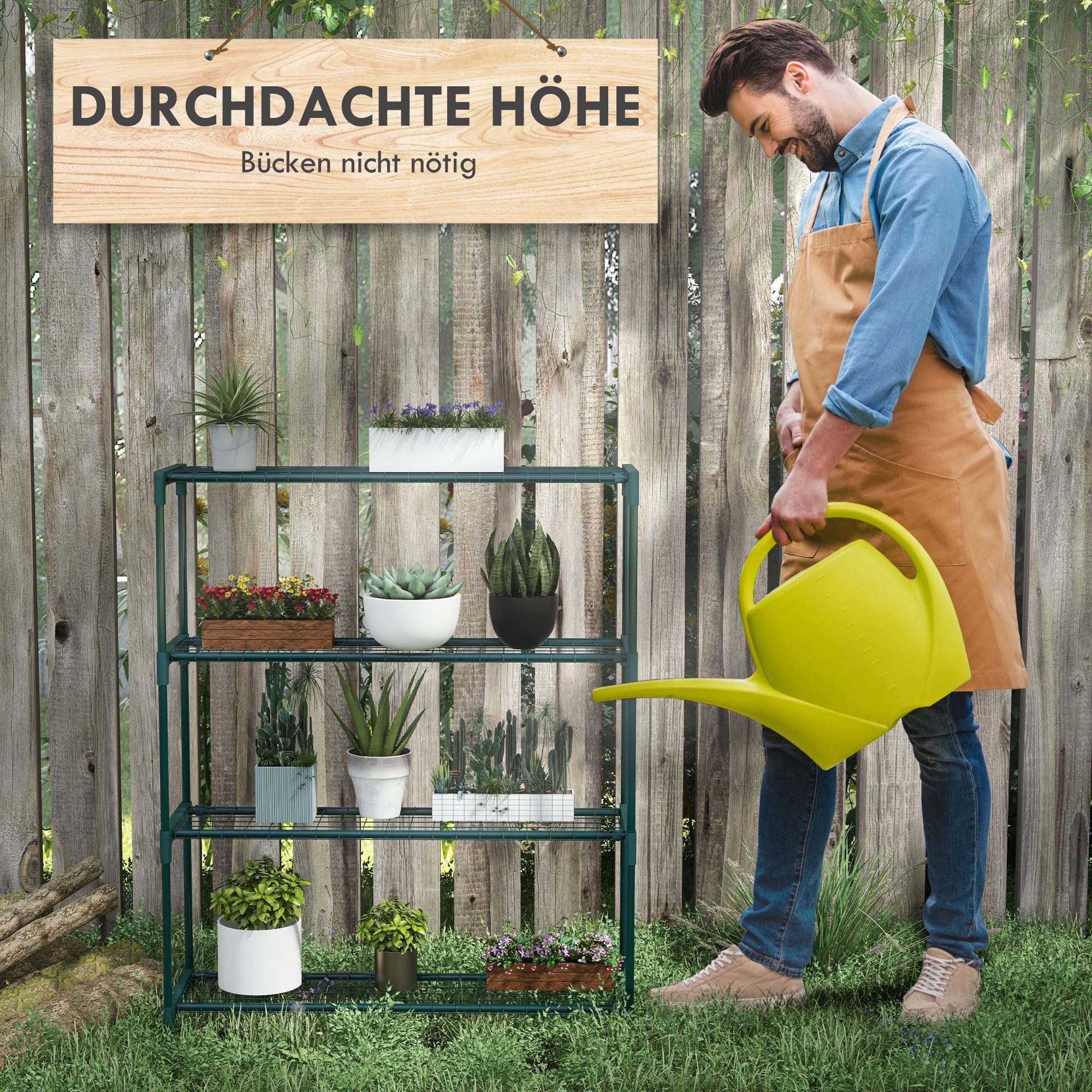 Outsunny Pflanzentreppe Pflanzenregal, Blumenständer mit 4 Ebenen, für Garten, Balkon (Pflanzenregal, 1 St., Blumenregal), für Garten, Balkon, Stahl, Dunkelgrün – Bild 5 von 5