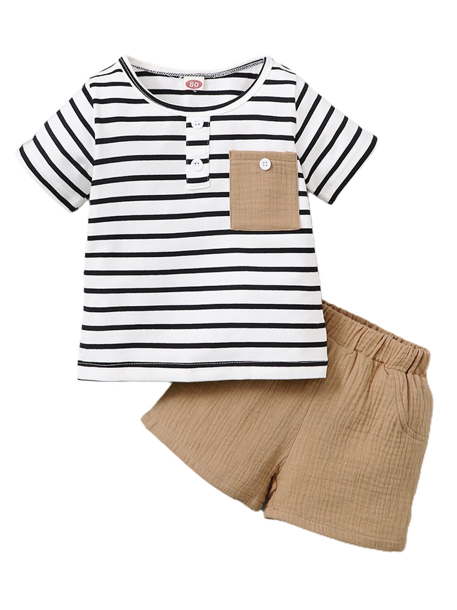 Kinder Mädchen (Gr. 50 - 92) LAPA Shirt & Shorts LAPA Baby-Shorts-Set mit gestreiftem Oberteil für Jungen