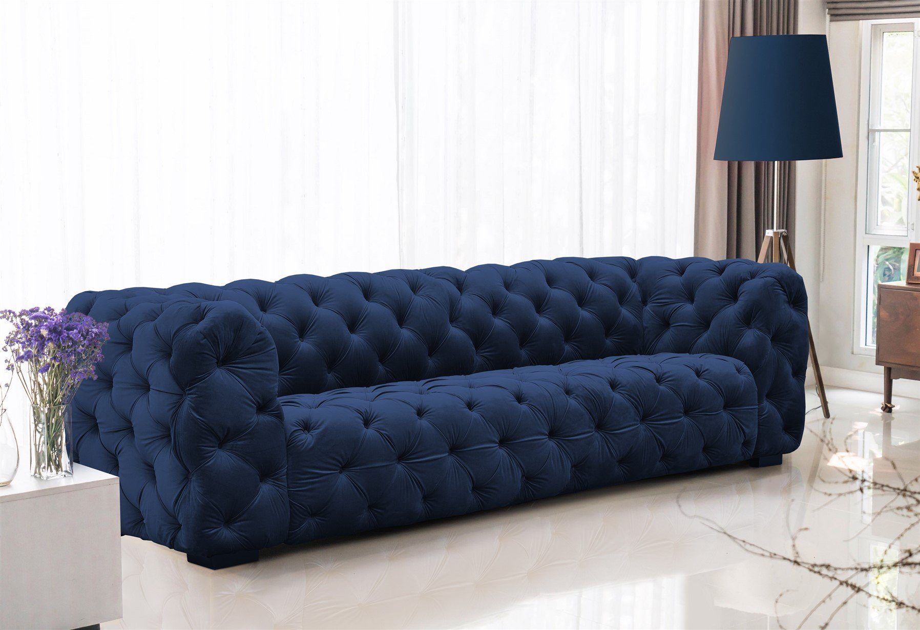 Sofa NATALIE 1 Sofa Möbel Teile, Stoff, Designer-Sofa 4-Sitzer in Rundumbezug Blau Fun