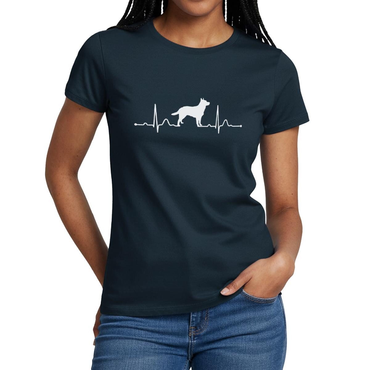 Spreadshirt T-Shirt EKG Linie Mit Hund, Australian Cattle Dog Frauen T-Shirt (1-tlg) Slim Fit, fällt klein aus