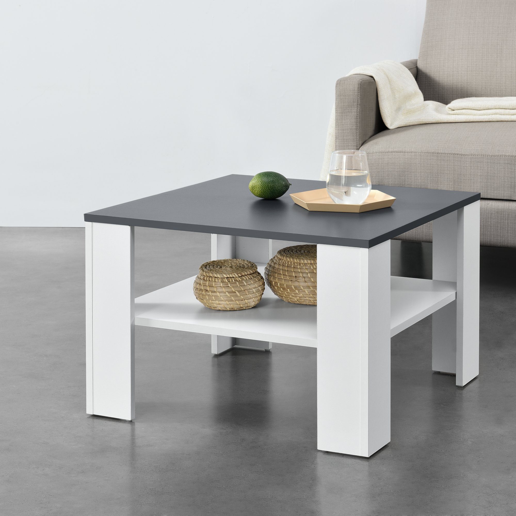 en.casa Couchtisch, »Aachen« Wohnzimmertisch 60x60x40cm Weiß/Dunkelgrau günstig online kaufen