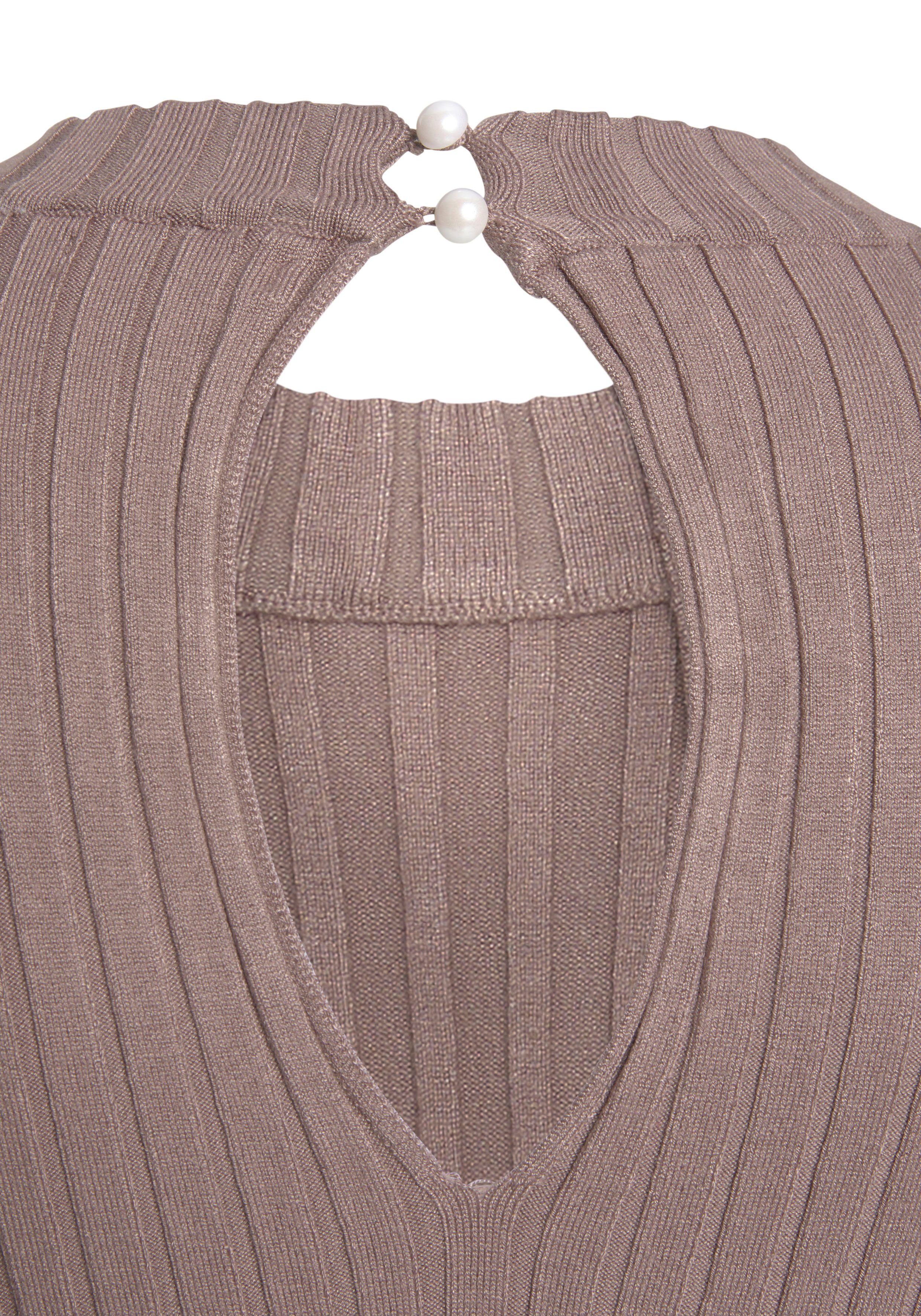 Kurzarmpullover taupe Rippstrick LASCANA aus weichem