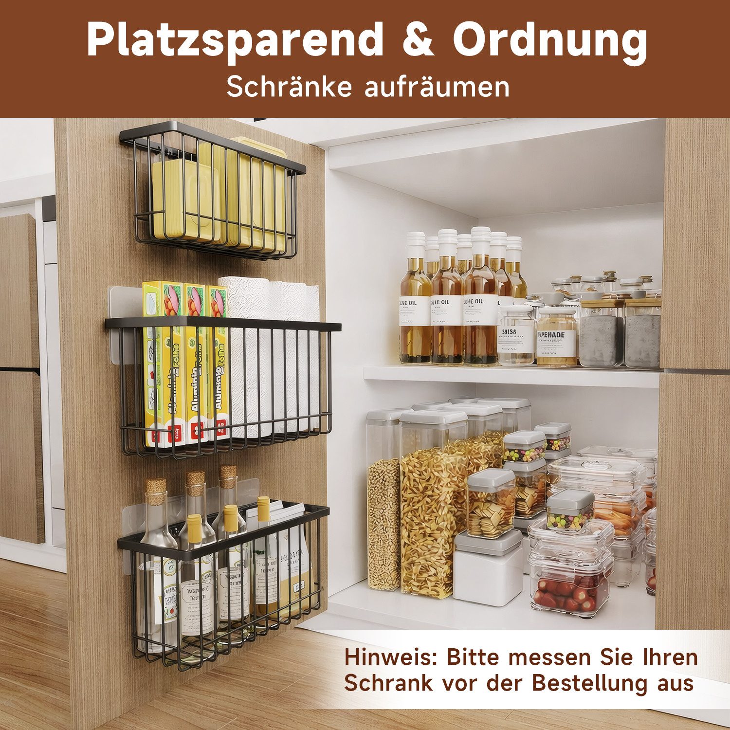 Refined Living Küchenorganizer-Set 2 tlg Küchenschrank Organizer, Ablageregal, Gewürzregal Selbstklebend, (mit Haken, Küchen- und Duschregal-Set Duschkorb Badre – Bild 4 von 5
