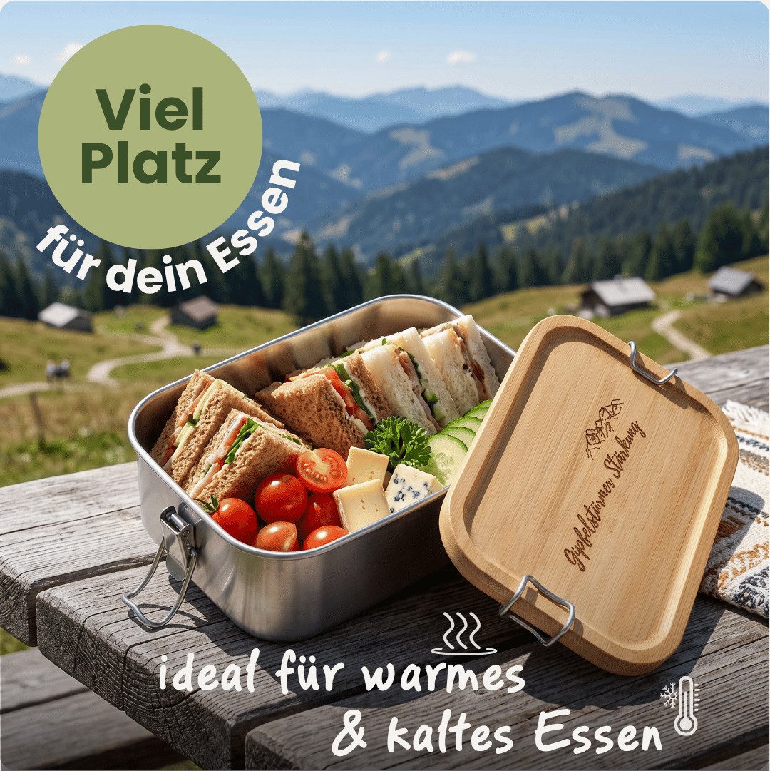 Gipfelgaudi Lunchbox Brotdose Edelstahl, Holzdeckel, Lunchbox für Kinder Erwachsene, (1-tlg) – Bild 4 von 5