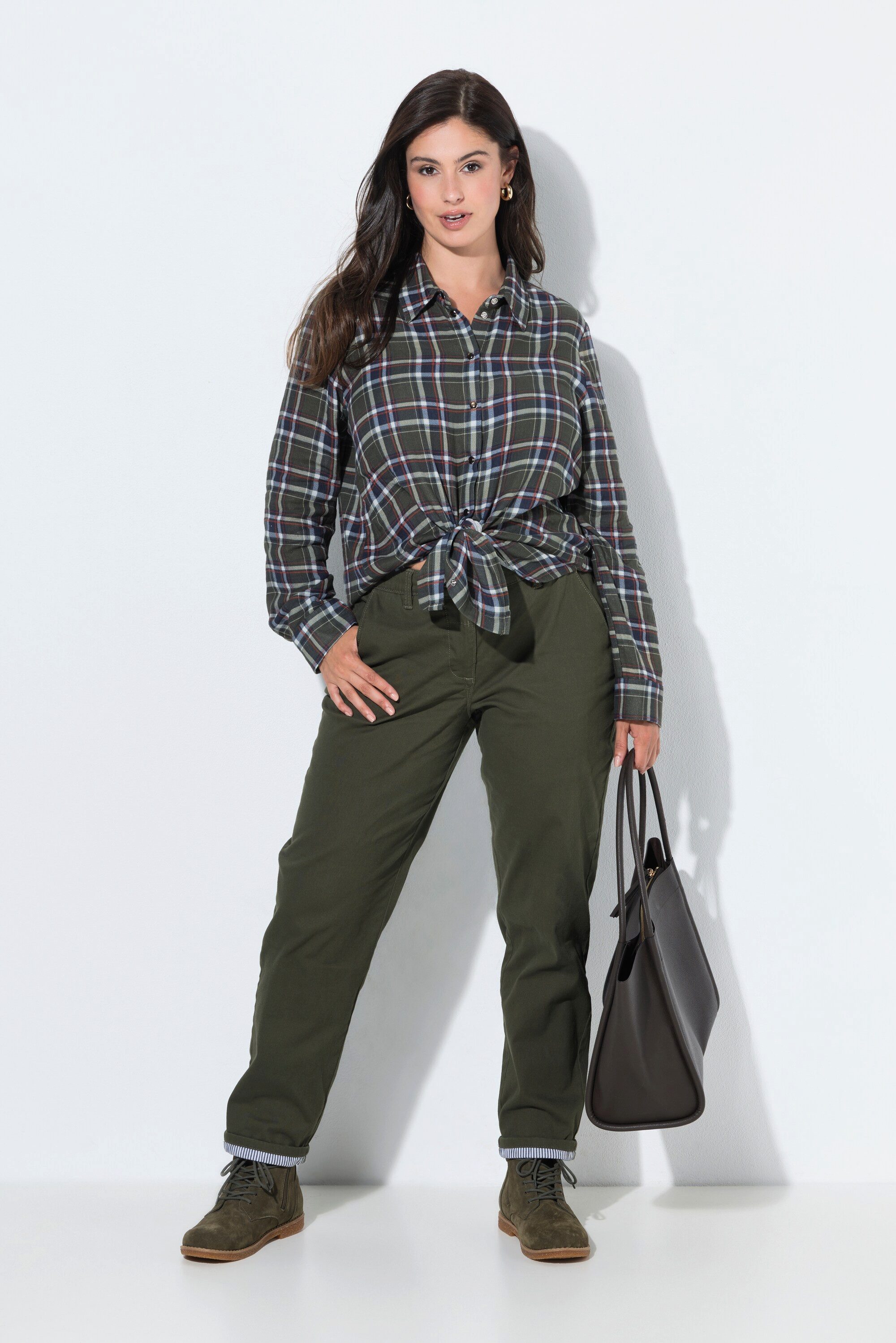 Ulla Popken Chinohose Chinohose Streifendetails Saumumschlag