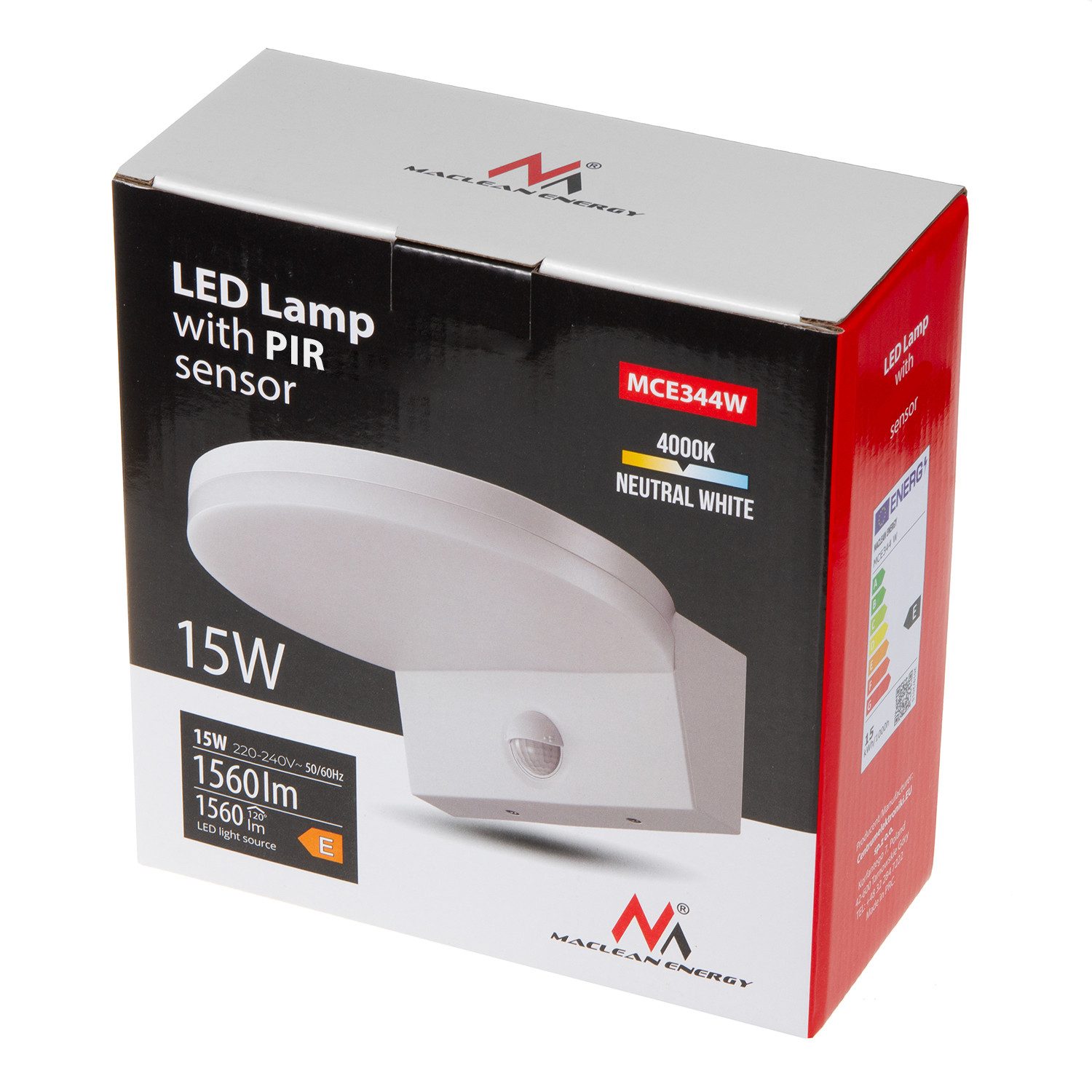 Maclean Außen-Wandleuchte MCE344 mit Bewegungsmelder 15W 1560lm IP65, LED fest integriert, neutralweiß, Dämmerungssensor 4000K Neutralweiß Wandlampe Garten Garage Eingang