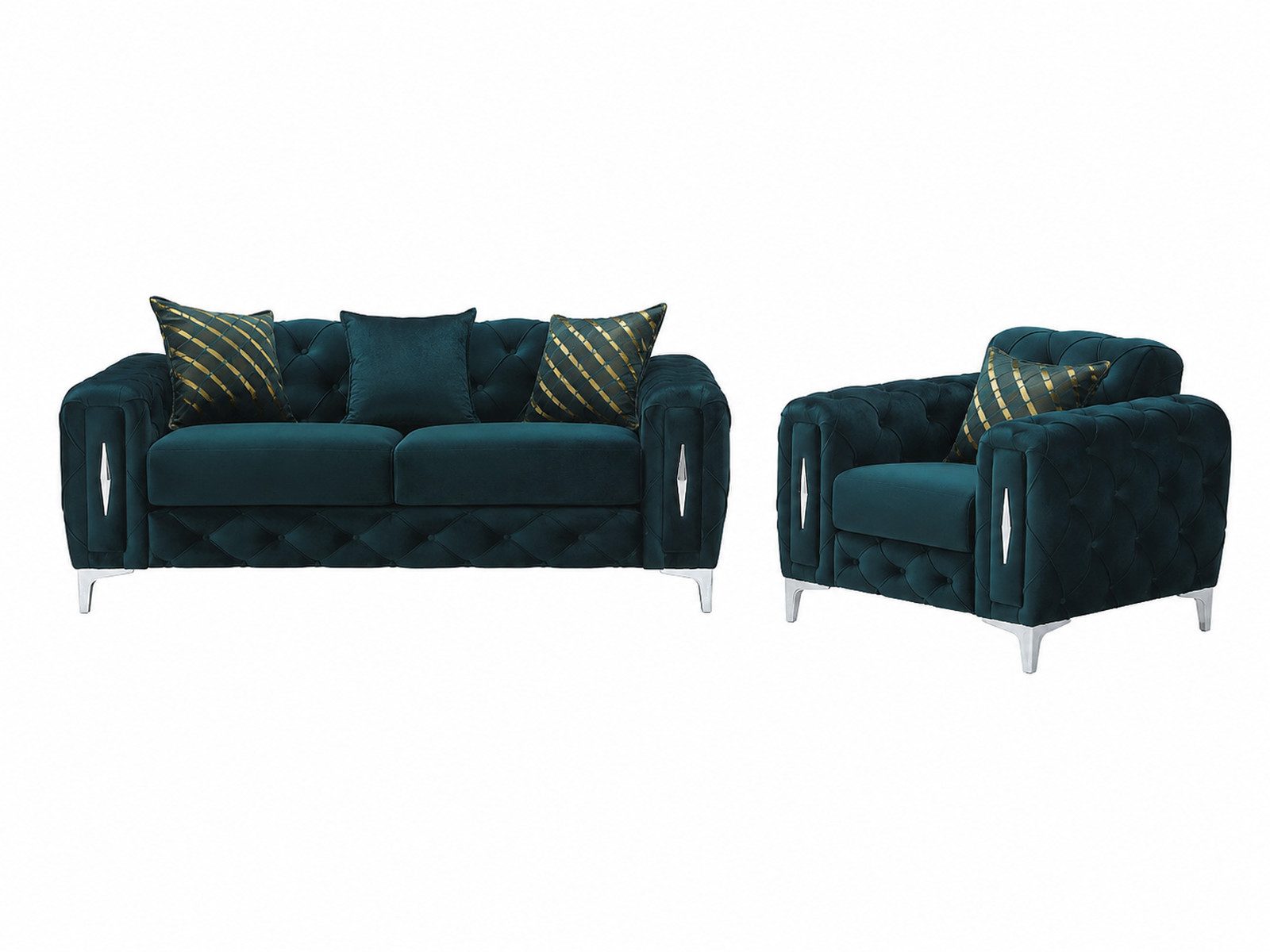 Villa Möbel Polstergarnitur Patna, (2-tlg. Set, Set besteht aus: 2-Sitzer + Sessel), Grün Sofa Set mit Schlaffunktion durch aufklappbare Sitzfläche