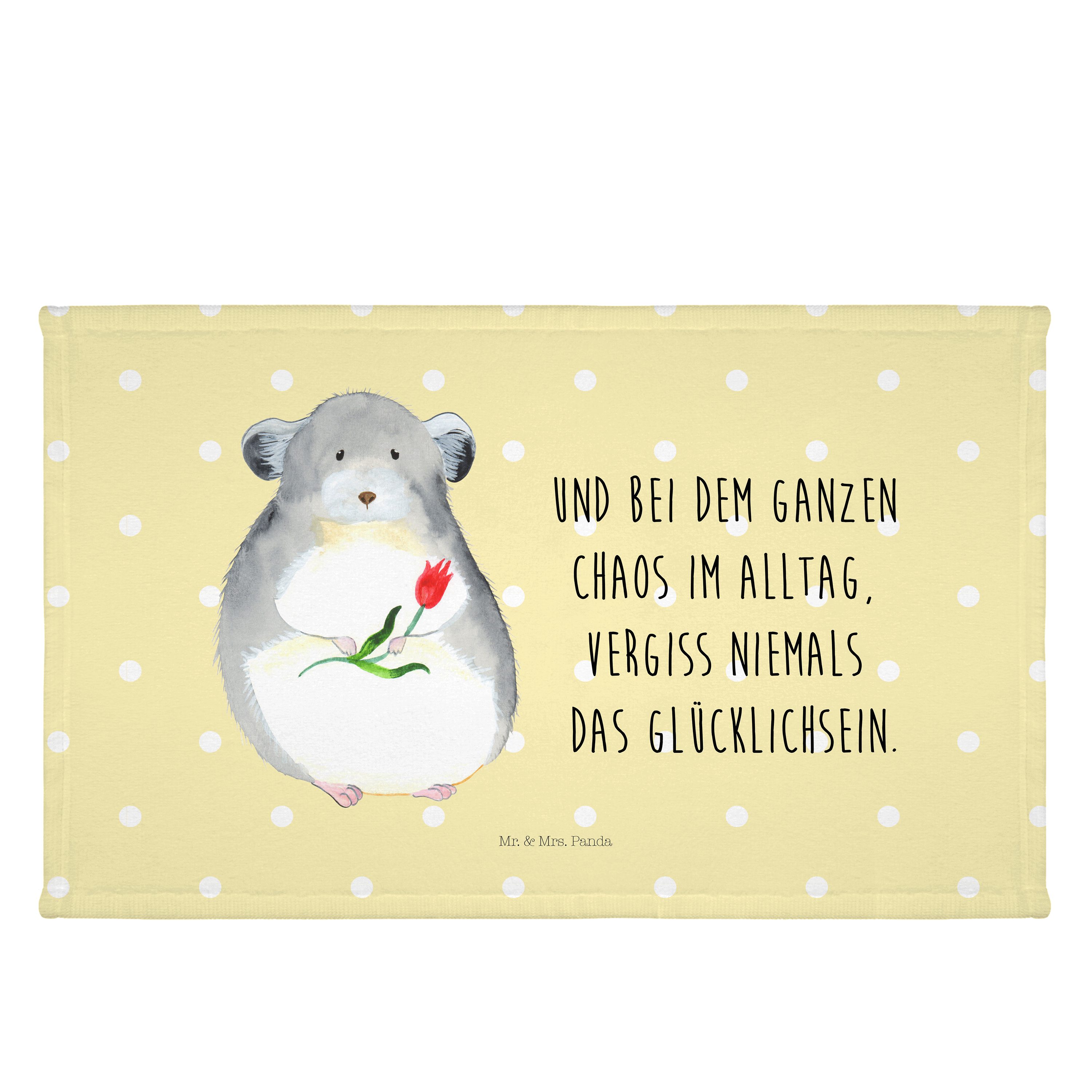 Mr. & Mrs. Panda Handtuch Chinchilla mit Blume - Gelb Pastell - Geschenk, Tiermotive, Gute Laun, (1-St)