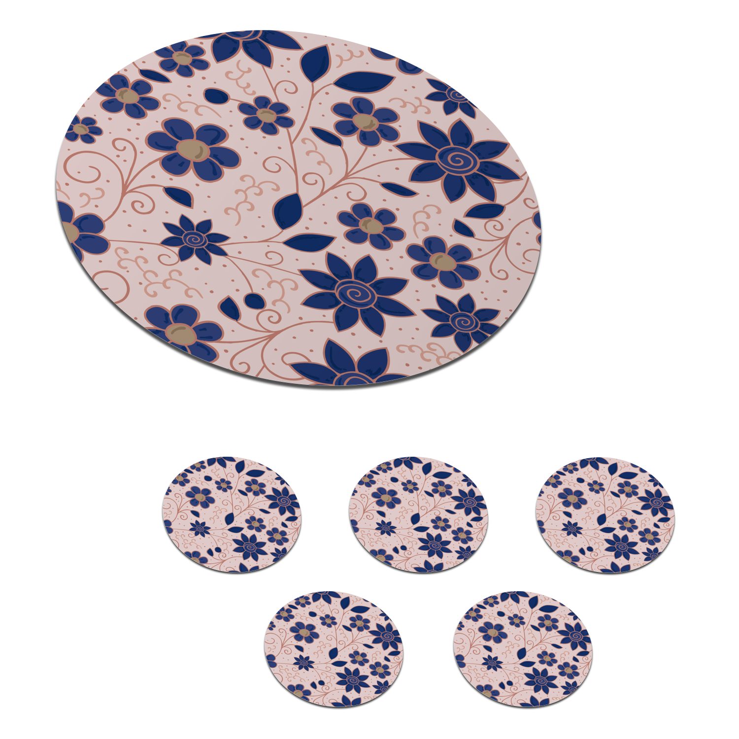 MuchoWow Glasuntersetzer Blumen - Blau - Japan - Muster, Zubehör für Gläser, 6-tlg., Getränkeuntersetzer, Tassenuntersetzer, Korkuntersetzer, Tasse, Becher