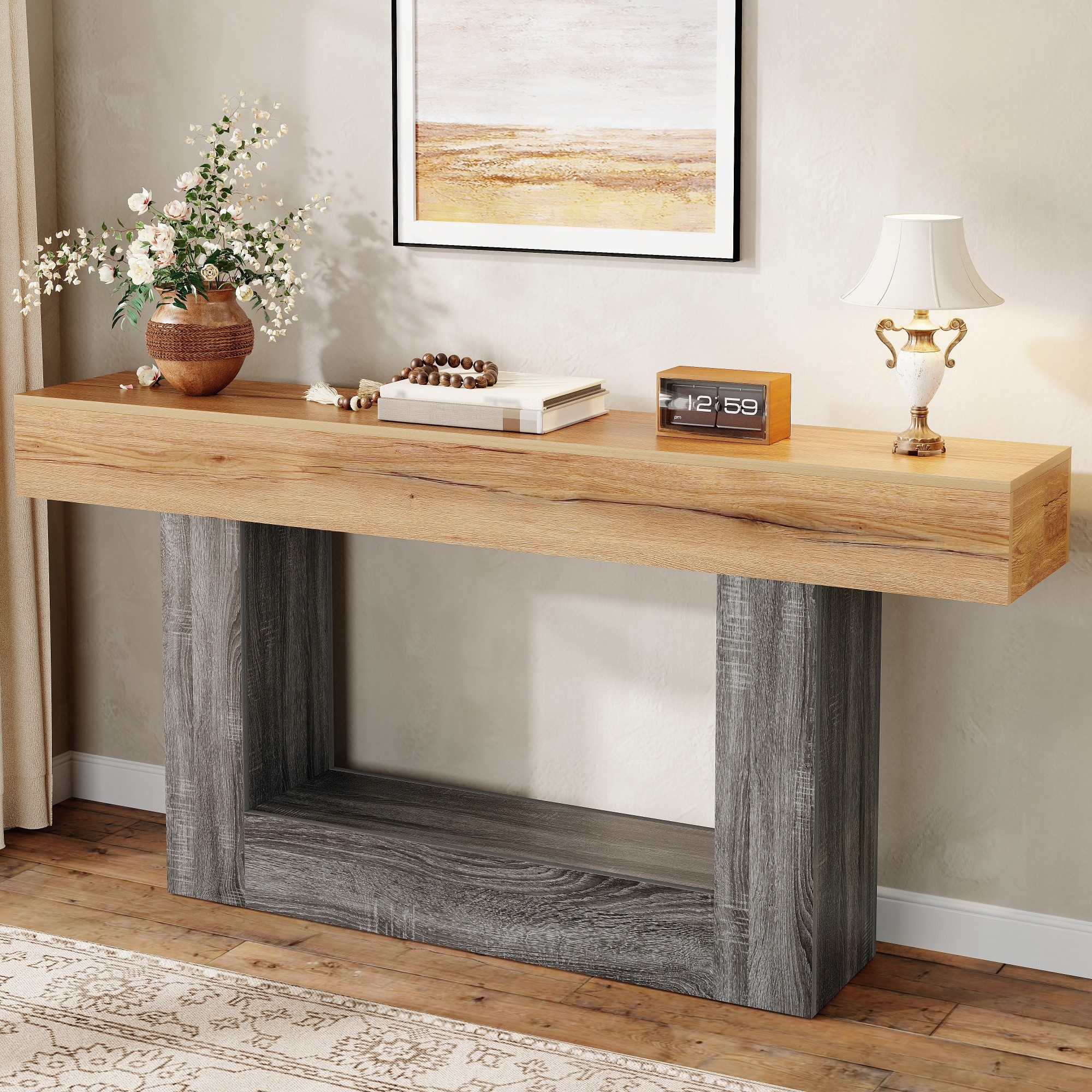 OKWISH Sideboard 160x82,5x30 cmZweifarbiger Konsolentisch in Holzoptik (Packung, 1 St., Unteres Ablagefach aus Spanplatte), mit dicker Tischplatte, Für Flur & Wohnzimmer