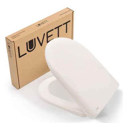 LUVETT WC-Sitz D-Form D100 (Inklusive 3 Befestigungsarten), Original SoftClose® Absenkautomatik, Duroplast, Abnehmbar
