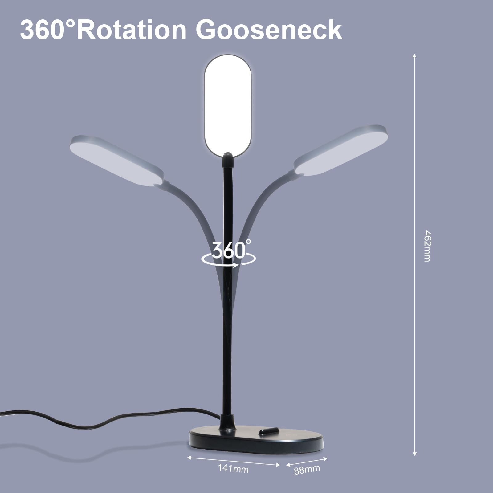 LQWELL Schreibtischlampe Tischleuchte mit Telefonhalter, LED fest integriert, 360° Flexibel Touch-Steuerung, Studienlampe für Heimbüro, 5000k, 160 Lumen, LED Sc – Bild 3 von 5