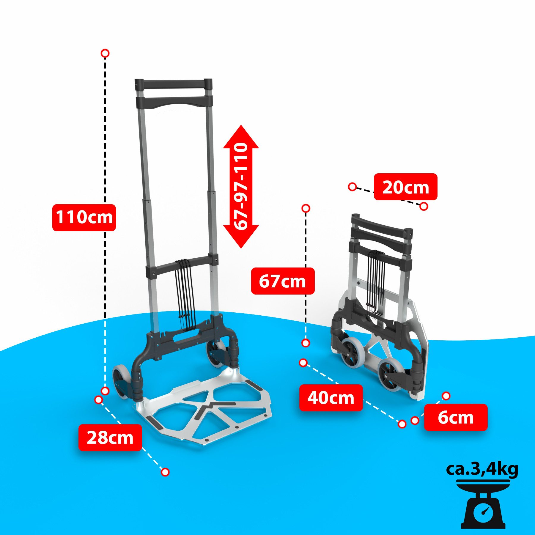 BigDean Transportkarren Aluminium ProfiSackkare klappbar belastbar bis 70kg stabil und leicht, (Packung, 1-St., Sackkarre), Klappbar, Leicht, Platzsparen, Stabil, 70kg Belastbar, Ergonomisch