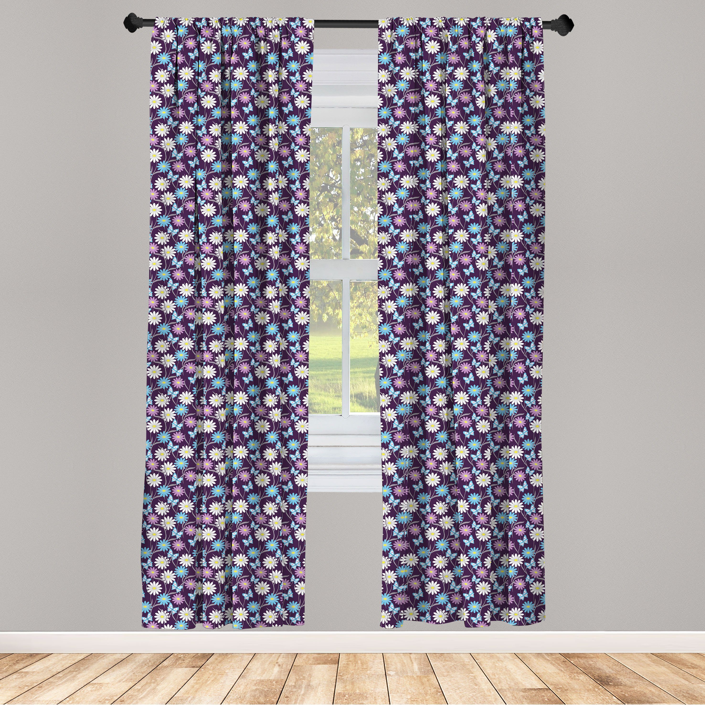 Gardine Vorhang für Wohnzimmer Schlafzimmer Dekor, Abakuhaus, Microfaser, Blume Sommersaison Gänseblümchen-Muster