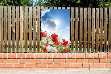 Wallario Sichtschutzzaunmatten Mohnblumen unter blauem Himmel