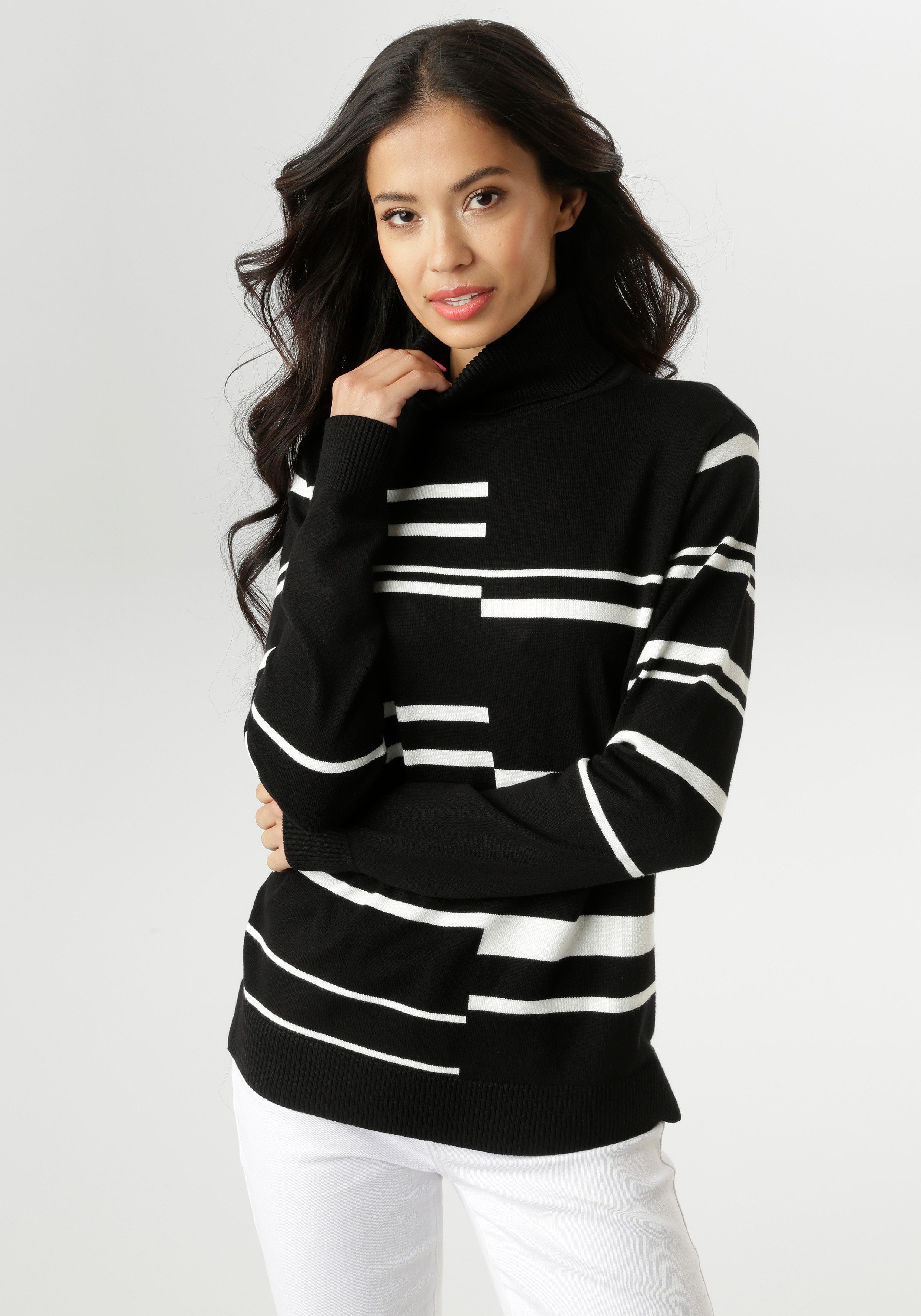 Aniston SELECTED Strickpullover im geometrisch unterbrochenen Streifen-Dess günstig online kaufen