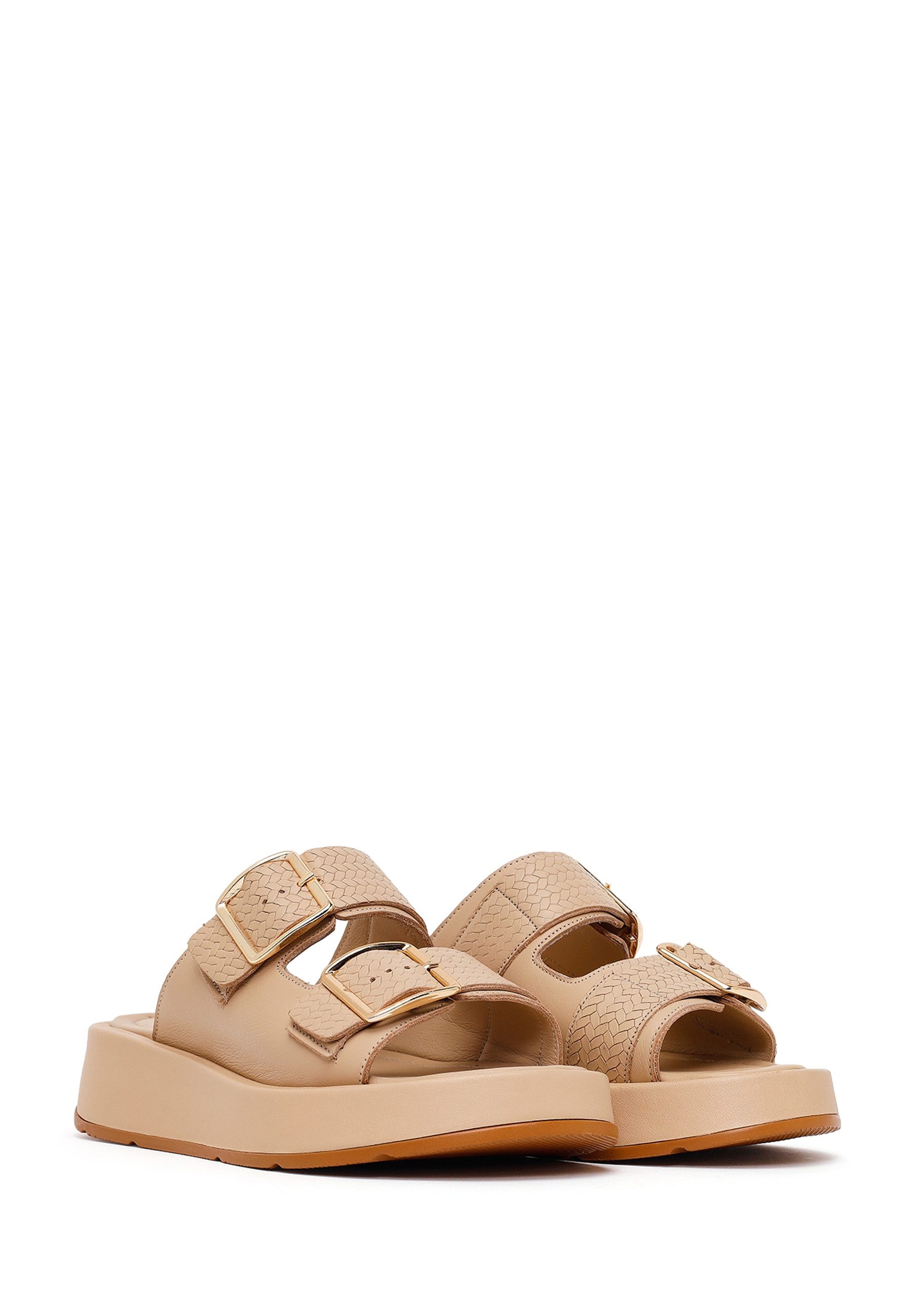 Derimod Comfort-Pantoletten aus Leder Mules Echtes Leder, Lederfutter, Verstellbare Schnallen, Plateau-Stil