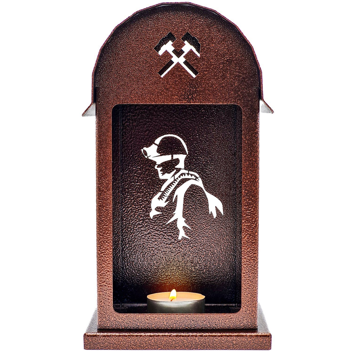 Landshop24 Teelichthalter Grubenlicht, Grubenlampe, Bergmann, Glück Auf, Erzgebirge (Kuper-Antik, echt Handarbeit, echt Erzgebirge), Hergestellt in Deutschland