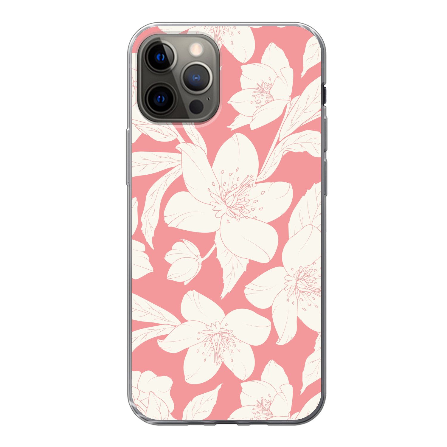 MuchoWow Handyhülle für Apple iPhone 13 Pro Blumen - Muster - Rosa - Weiß, Smartphone-Bumper, Print, Handy Schutzhülle Dünn