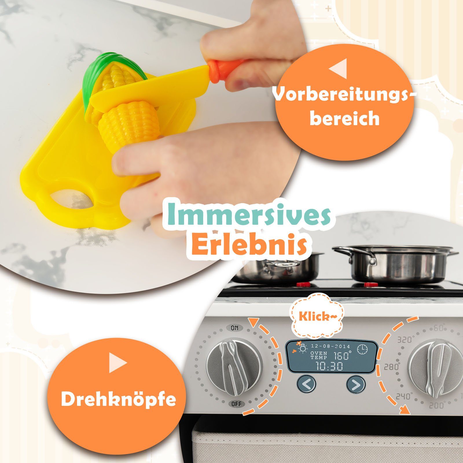 COSTWAY Spielküche, Kinderküche, Holzküche Eck, für Kinder