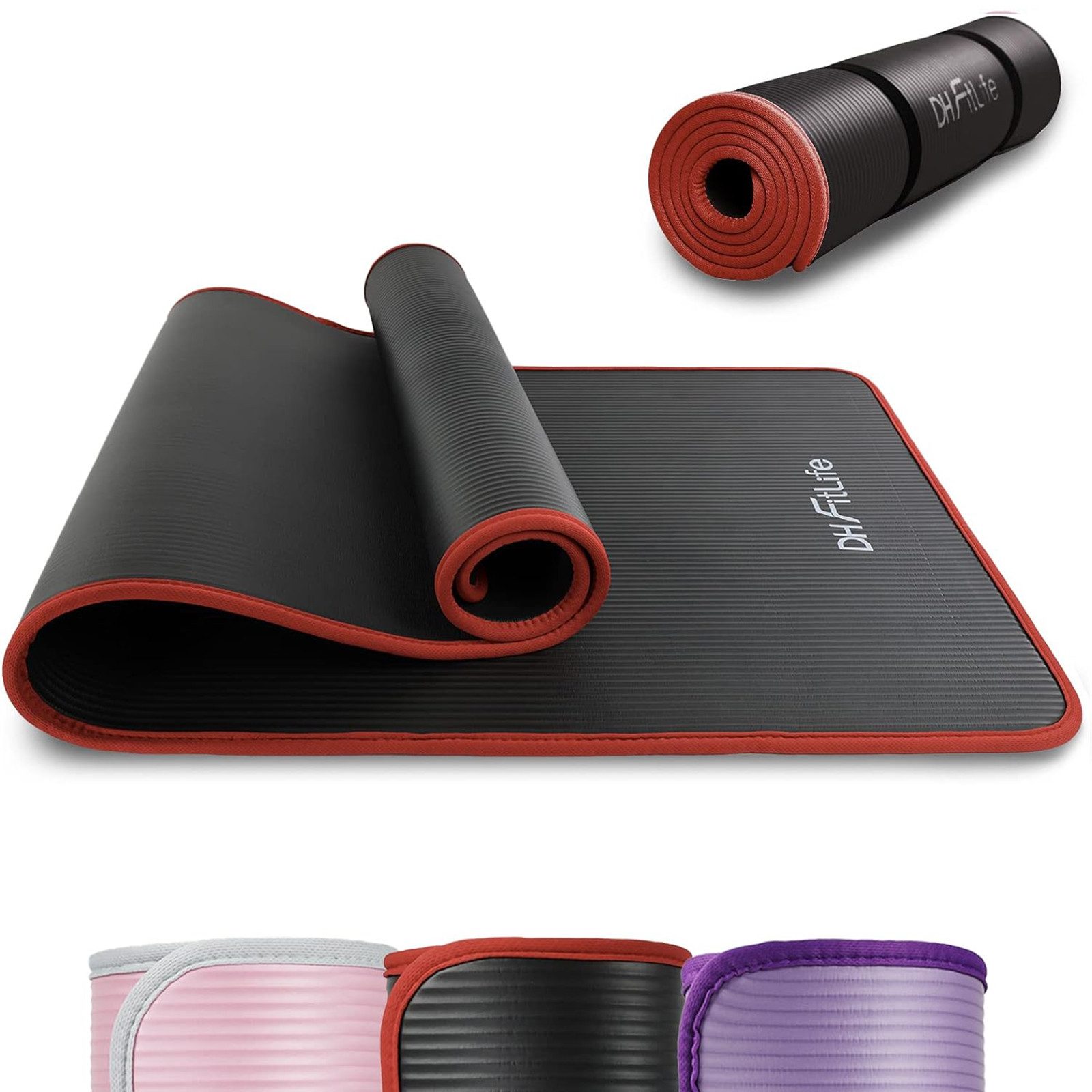 DH FitLife Fitnessmatte Fitnessmatte, Sportmatte 183 * 61 * 1 cm (Gymnastikmatte extra reißfest, Yogamatte rutschfest und dick, Workout Matte, Fitnessmatte mit Orientierungslinien), Gelenkschonend, Schalldämpfend