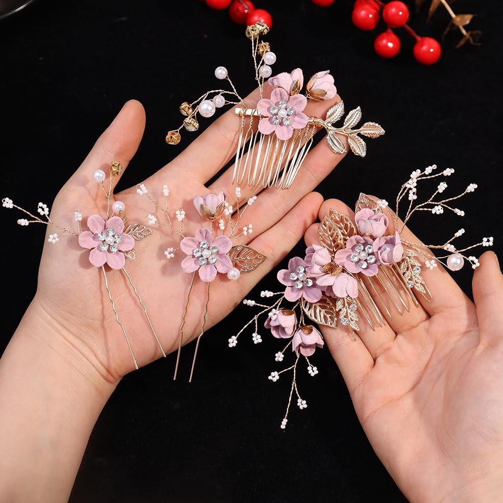 Bomiclss Haarspange 5 Stück Braut Haarnadeln Hochzeit mit Kristall & Perlen, Hochzeit Haarnadeln, Blumen Perlen Braut Haarschmuck