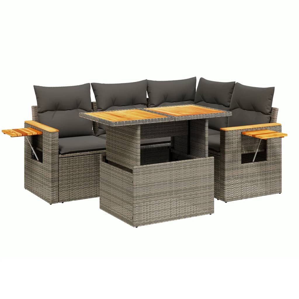 vidaXL Gartenlounge-Set 5-tlg. Garten-Sofagarnitur mit Kissen Grau Poly Rat günstig online kaufen