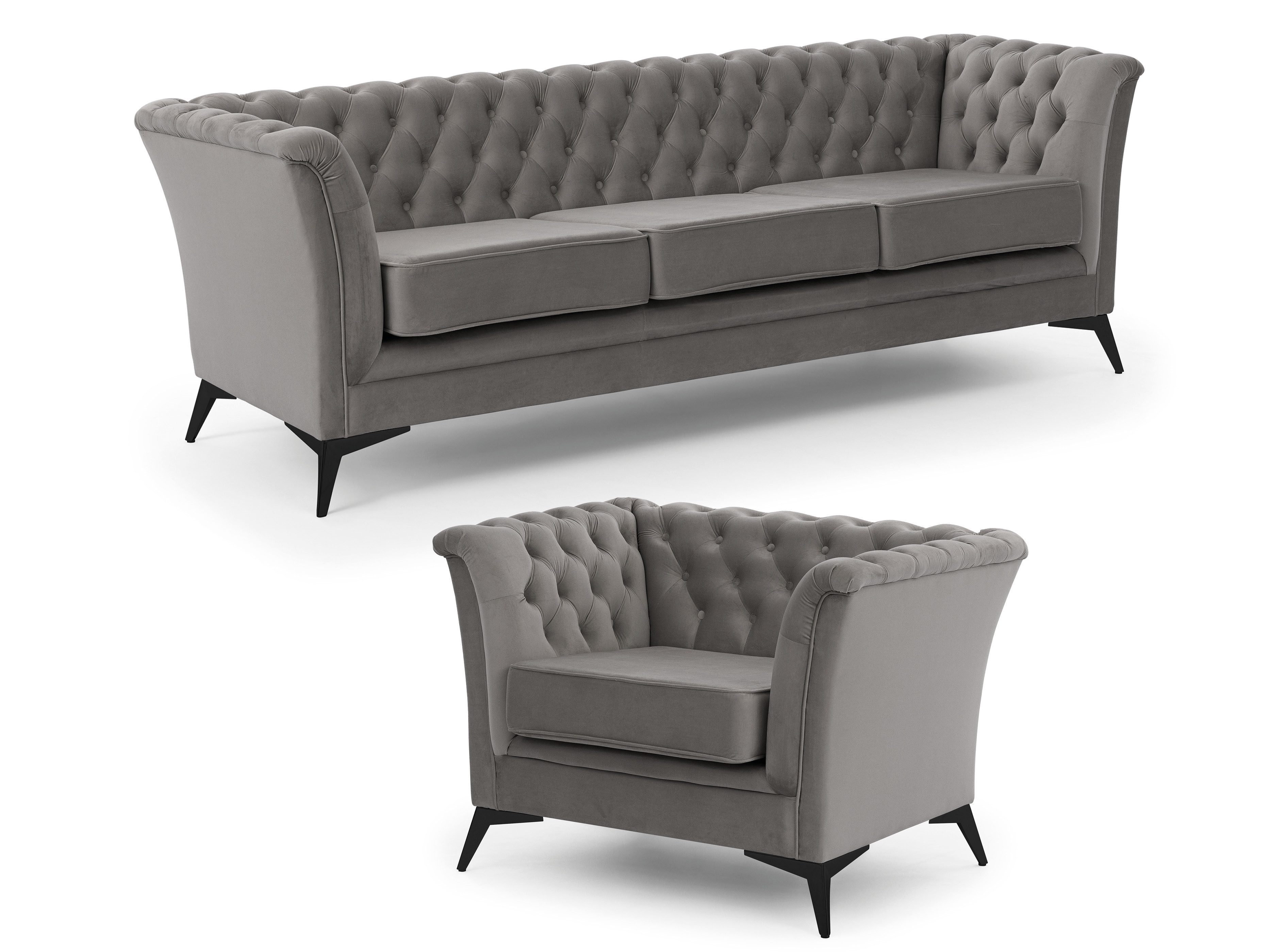 S-Style Möbel Polstergarnitur 3+1 Whitby aus Samt mit goldenen, silbernen oder schwarzen Füßen