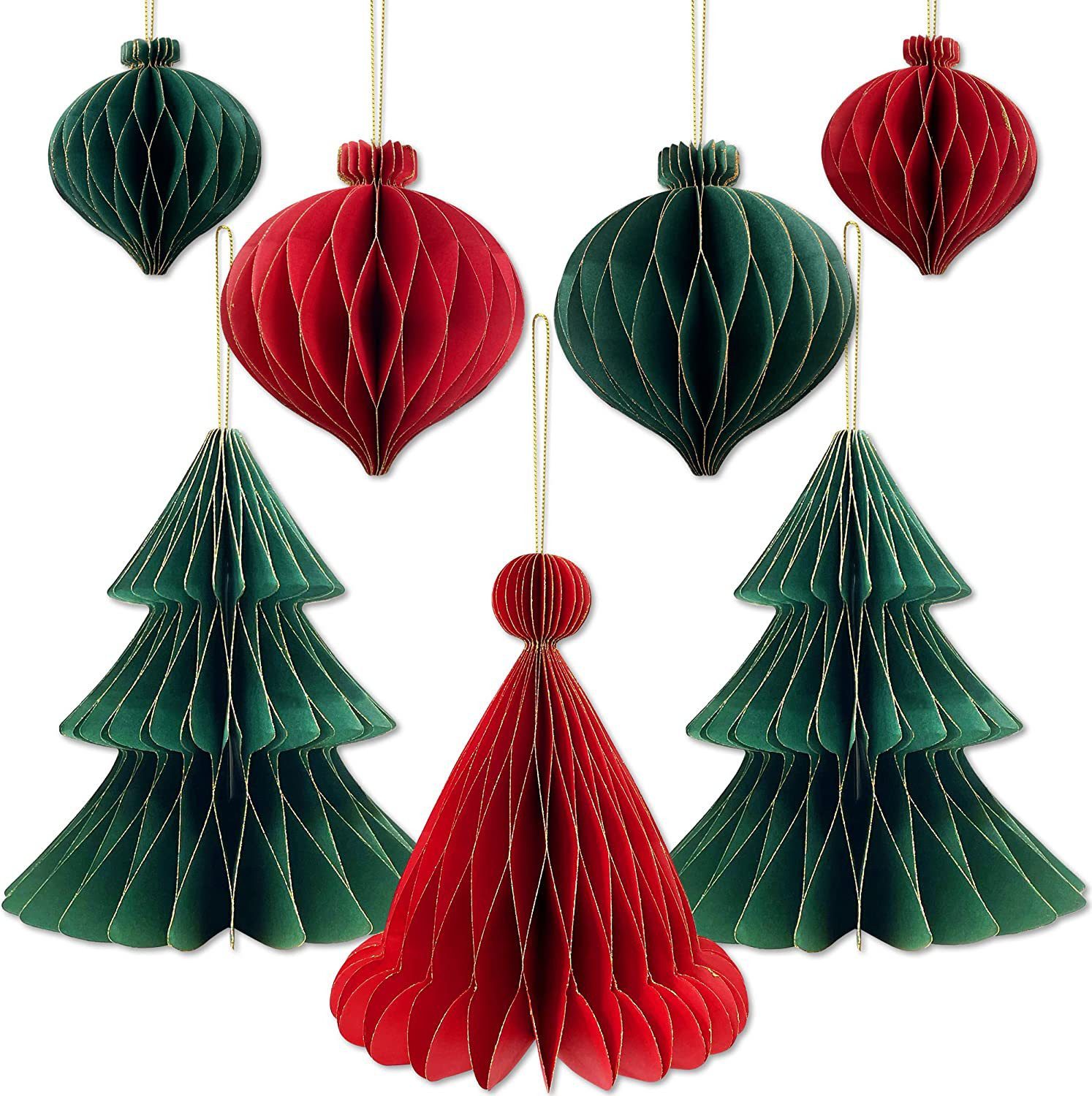 Coonoor Papiersterne 7PCS Weihnachtsbaum Dekor hängen wirbelt Deckendekoration, für Weihnachten Geburtstag Party Dekoration Home Decor
