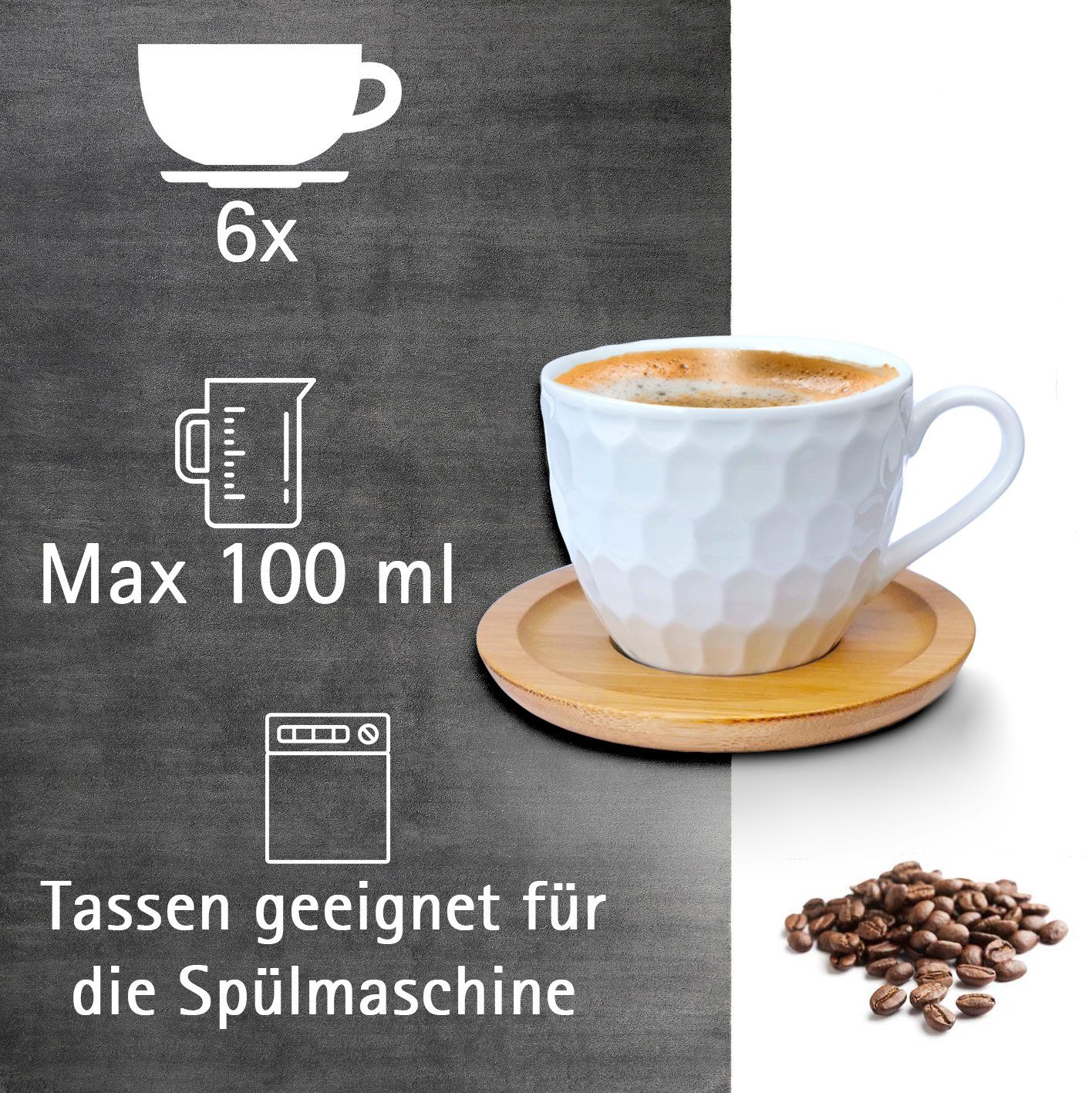 Brahmstein Tasse Tassen Set Teeservice Kaffeeservice mit Untertassen 12-Teilig, 12-tlg., Porzellan, Espressotassen, 6er-Set, mit Untertassen