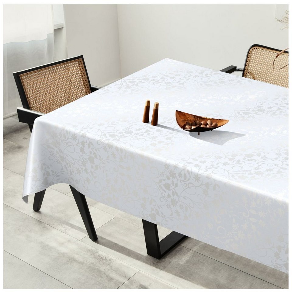 ANRO Tischdecke Tischdecke Wachstuch MIMOSA Blumen Weiß Robust  Wasserabweisend Breite, Glatt, LÄNGER FREUEN: hochwertige Materialien =  höhere Lebensdauer