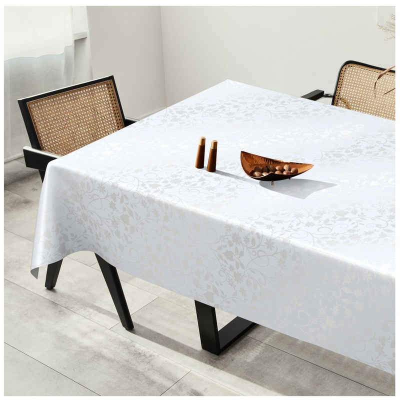 ANRO Tischdecke Tischdecke Wachstuch MIMOSA Blumen Weiß Robust Wasserabweisend Breite, Glatt