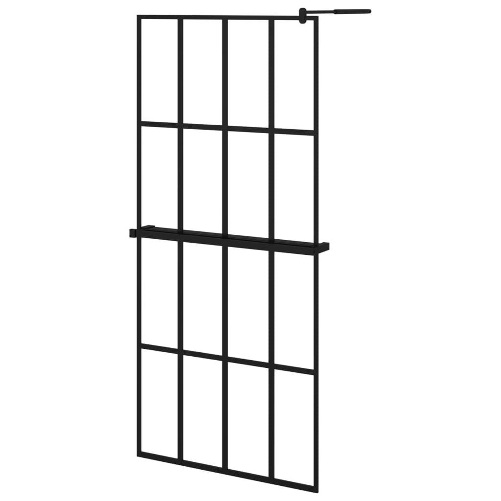 Duschwand Duschwand mit Ablage für Walk-In-Dusche Schwarz 90x195 cm ESG