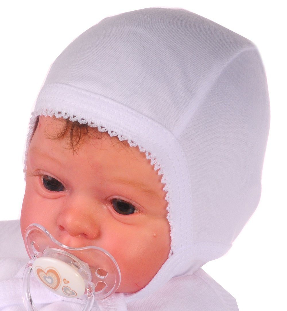 La Bortini Erstlingsmütze Baby Mütze weiße Erstlingsmütze Haube Babymütze aus reiner Baumwolle, 32 34 36 38
