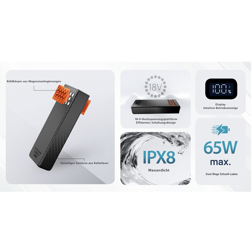 Nitecore Carbo20 Powerbank 20000mAh - Orange Fast Charge Powerbank 20000 mAh (3,88 V, 1 St), Passthrough-fähig, wasserdicht