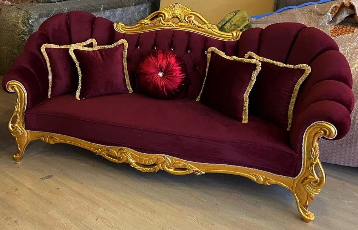 Sofa Wohnzimmer / Edel Bordeauxrot Gold Barockstil - Sofa Möbel Glitzersteinen Casa Prunkvoll Sofa - Wohnzimmer Padrino mit Barock Padrino - Möbel Luxus Luxus - Barock Prunkvolles im Casa &