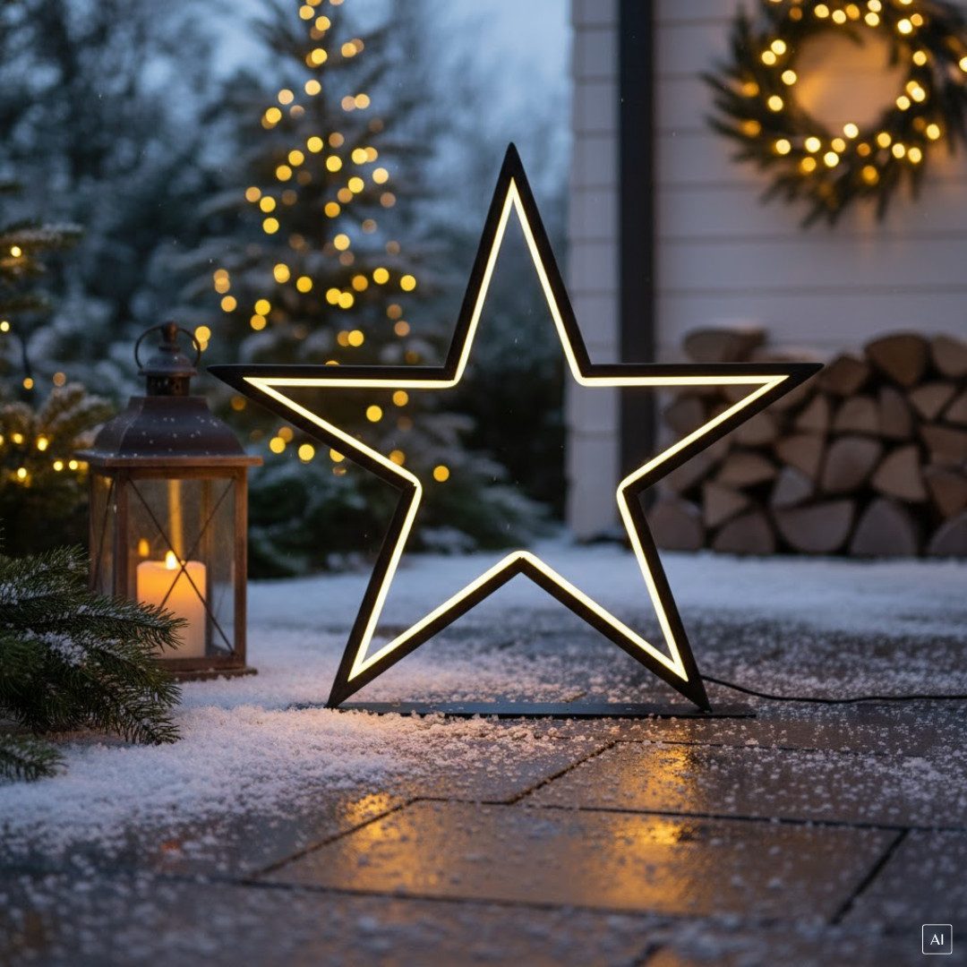 abc HOME LED Stern Fensterdeko, LEDs, Metall, schwarz, elektrisch, Mit Dimmerfunktion, Schutzklasse IP55, LED fest integriert, Warmweiß