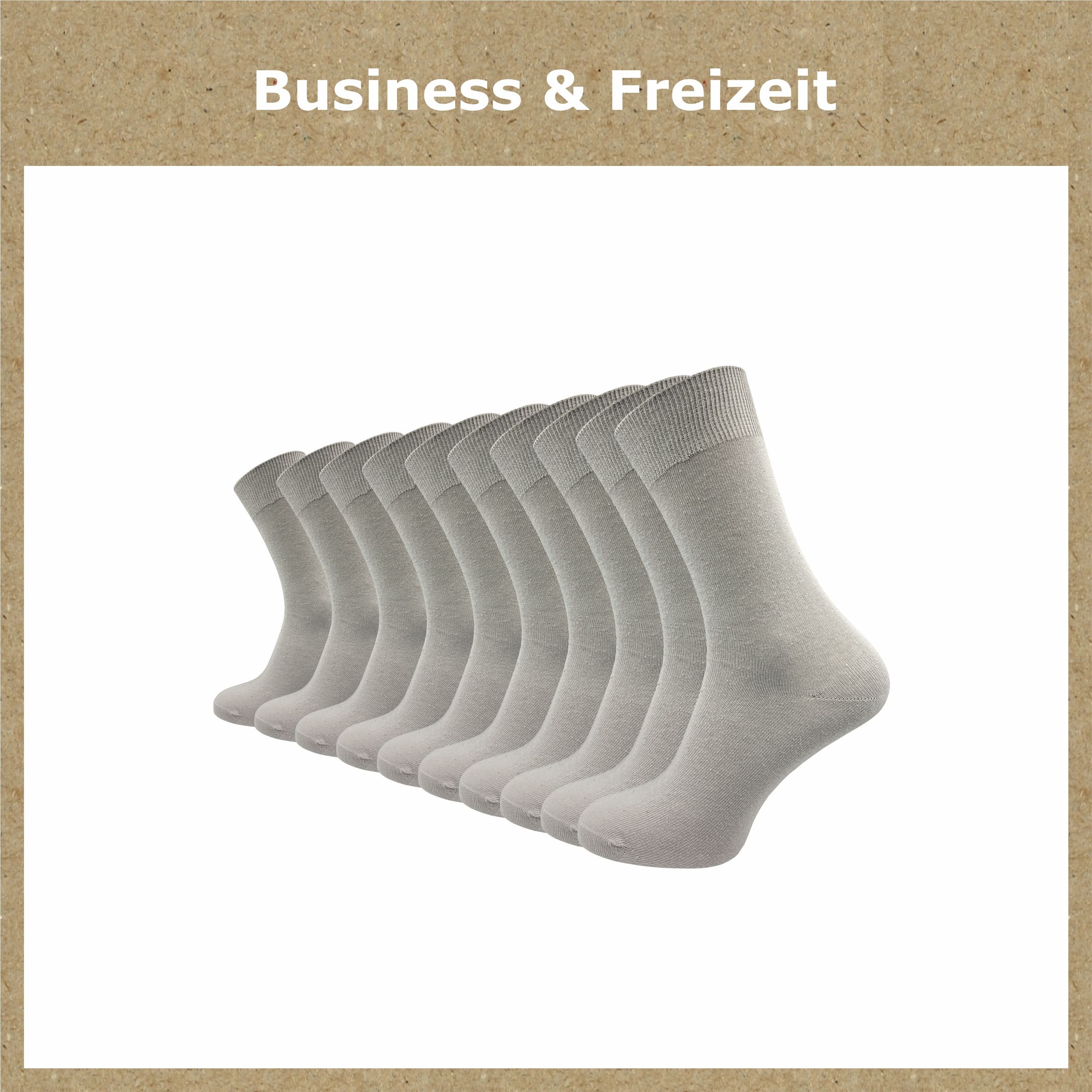 GAWILO Socken mit Baumwolle, Damen (10 und 100% und Herren für Freizeit Business hellgrau venenfreundlichem Komfortbund Paar) aus