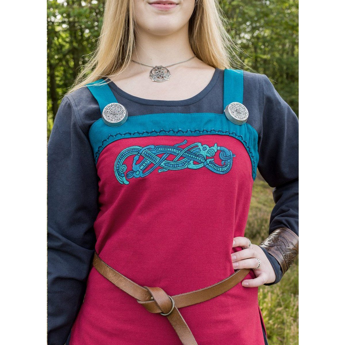 Battle Merchant Ritter-Kostüm Wikinger Überkleid mit Stickerei Rot S
