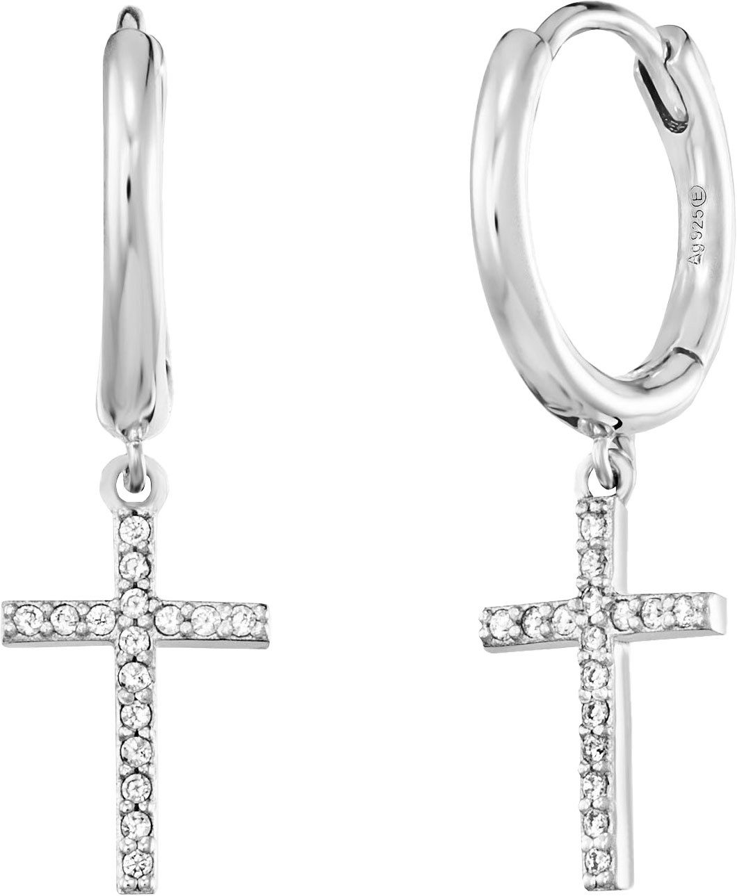 Engelsrufer Paar Creolen Kreuz, Made in Germany - mit Zirkonia (synth)