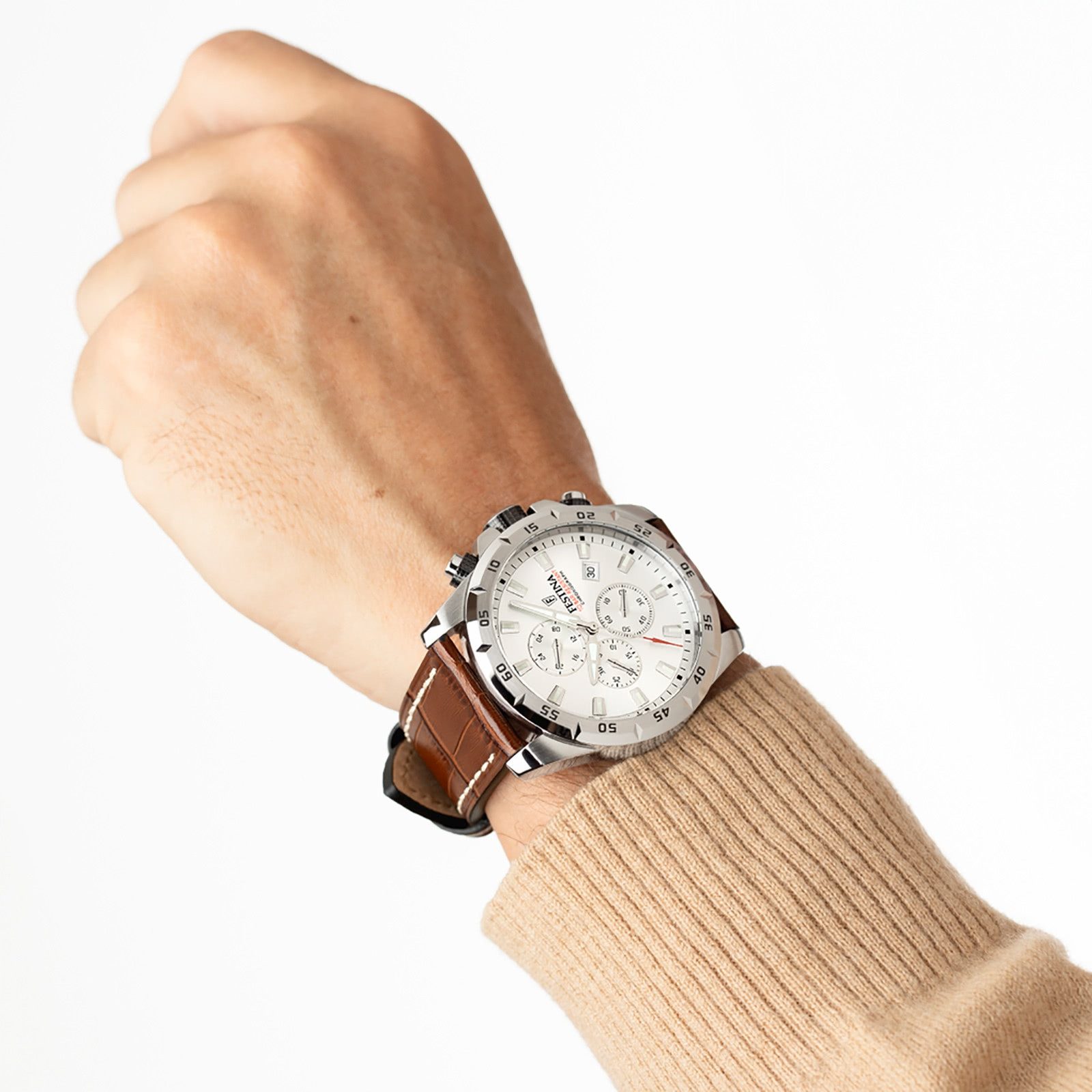 Festina Chronograph Festina Herrenuhr Leder braun Festina, (Chronograph), Herren Armbanduhr rund, Lederarmband braun, Elegant