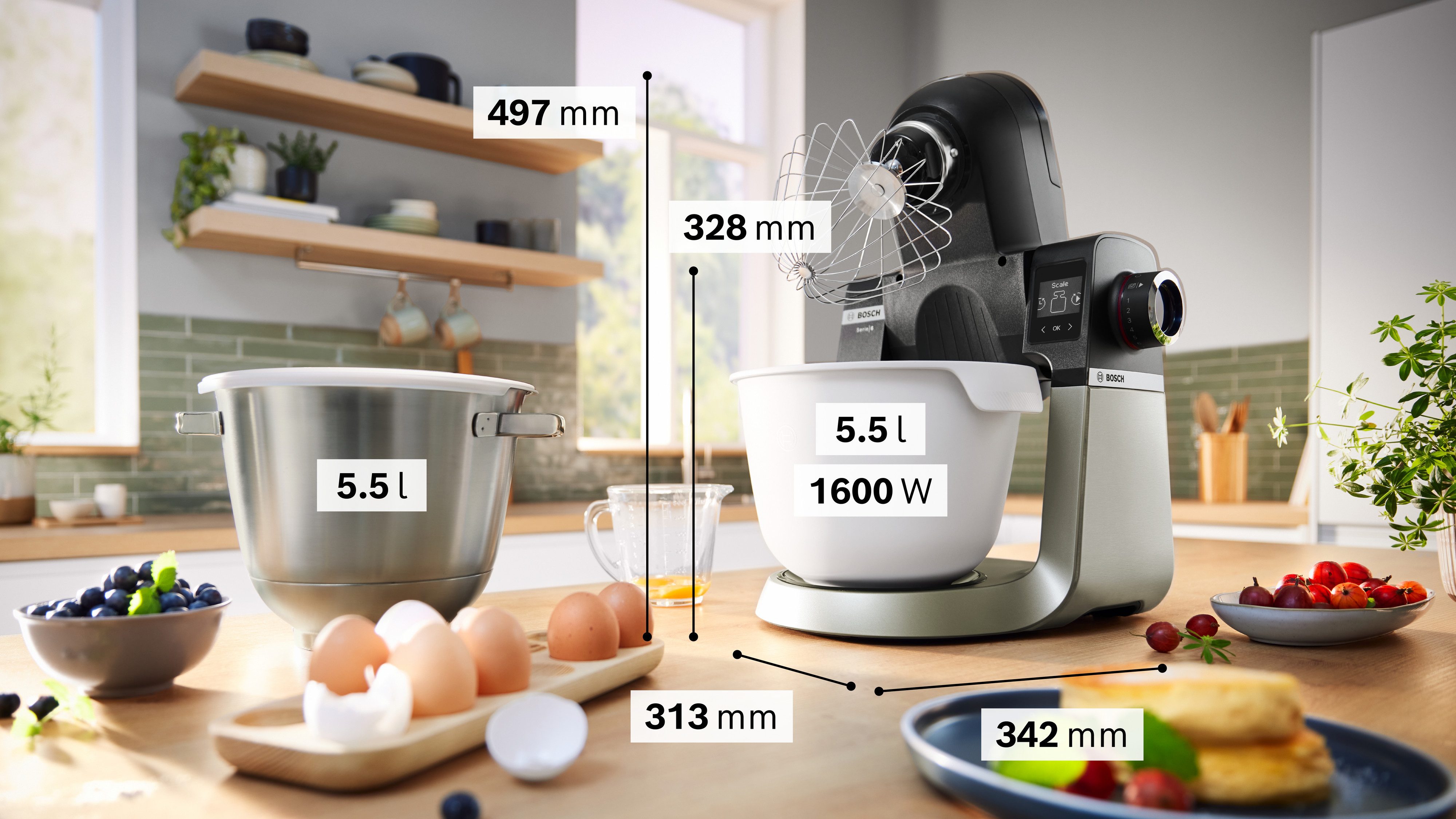BOSCH Küchenmaschine Serie 6 MUMS6ZS18, 2 Schüsseln, integr. Waage, schwarz, 1600 W, 13,1 l Schüssel