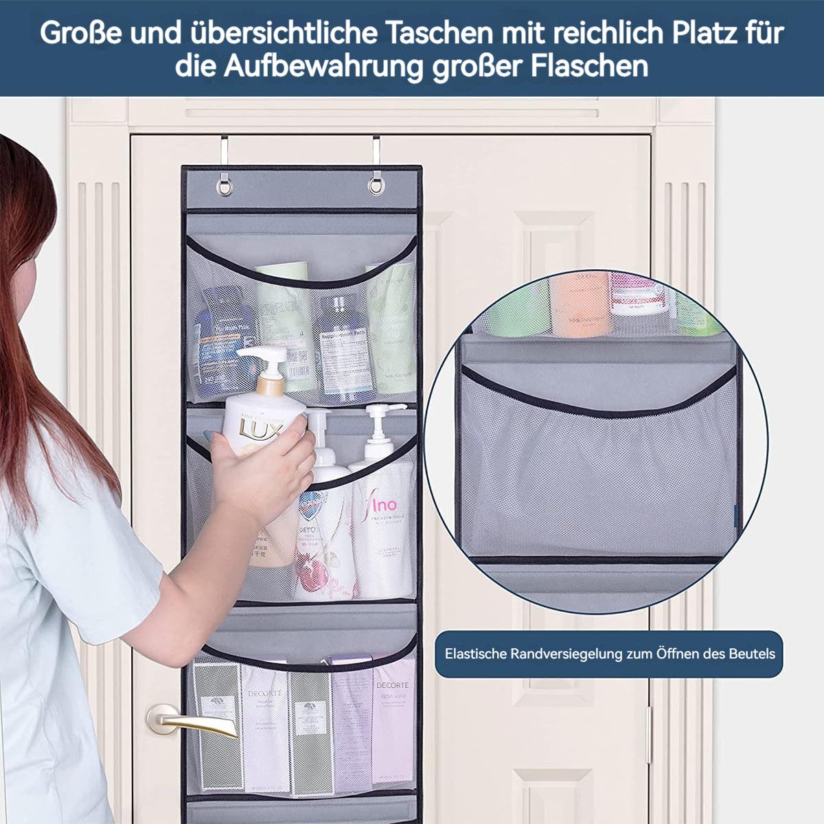 BlingBin Hängeregal 2er Set Tür Organizer Hängeregal mit 5 Netztaschen und 4 Haken, 2 Stück 2-tlg., Badezimmer Aufbewahrung und Organisation für Kleidung und Spielzeug