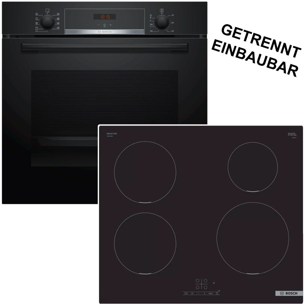 BOSCH Backofen-Set EcoClean Teleskopauszug EEK: A + Induktionskochfeld PowerBoost 60cm