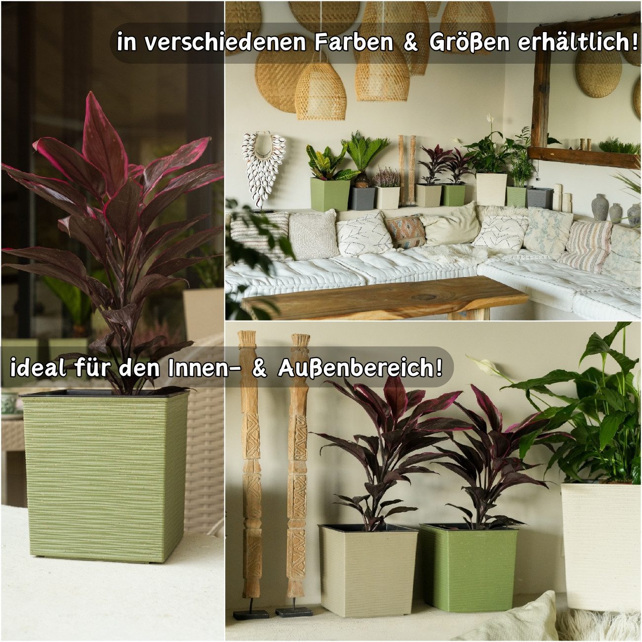 Engelland Pflanzkübel Blumentopf aus recyceltem Kunststoff & Holz (WPC), Rillenoptik (UV-beständig, wetterfest, quadratisch), Blumenkübel für Garten, Balkon, Terrasse, Innen- und Außenbereich