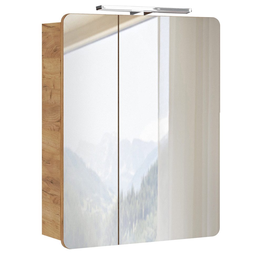 Lomadox Spiegelschrank LUTON-56 60 cm mit LED Beleuchtung Wotan Eiche Nb. Nb. B/H/T ca. 60/75-80/16 cm
