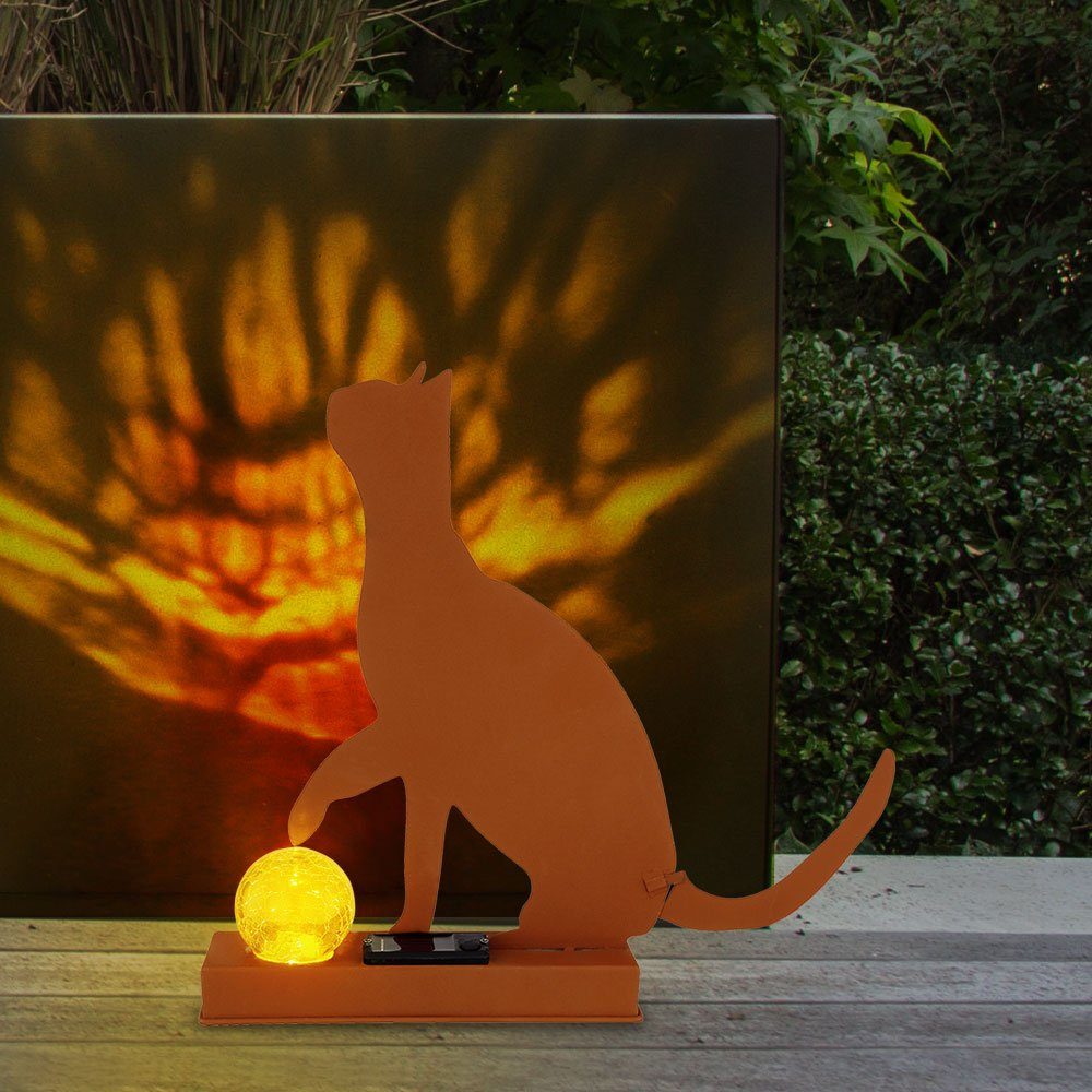 fest verbaut, Deko LED-Leuchtmittel Katze LED Warmweiß, Solarleuchte, draußen Solar Figuren Garten etc-shop