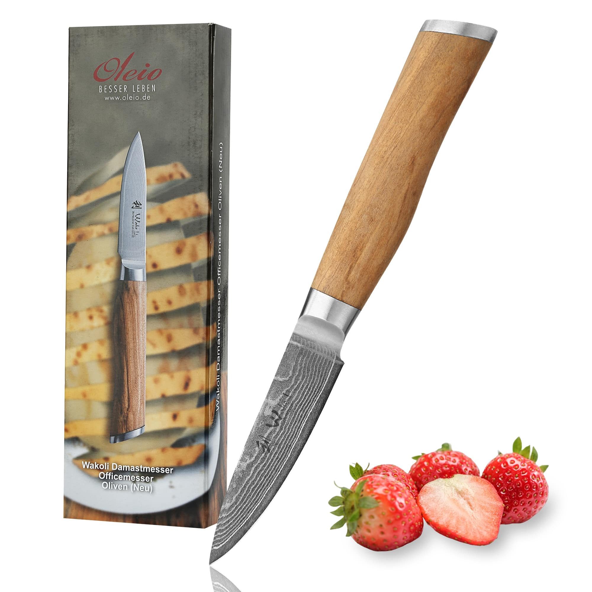 Wakoli Gemüsemesser Wakoli Damast Officemesser Klingenlänge 8,50 cm mit Olivenholzgriff