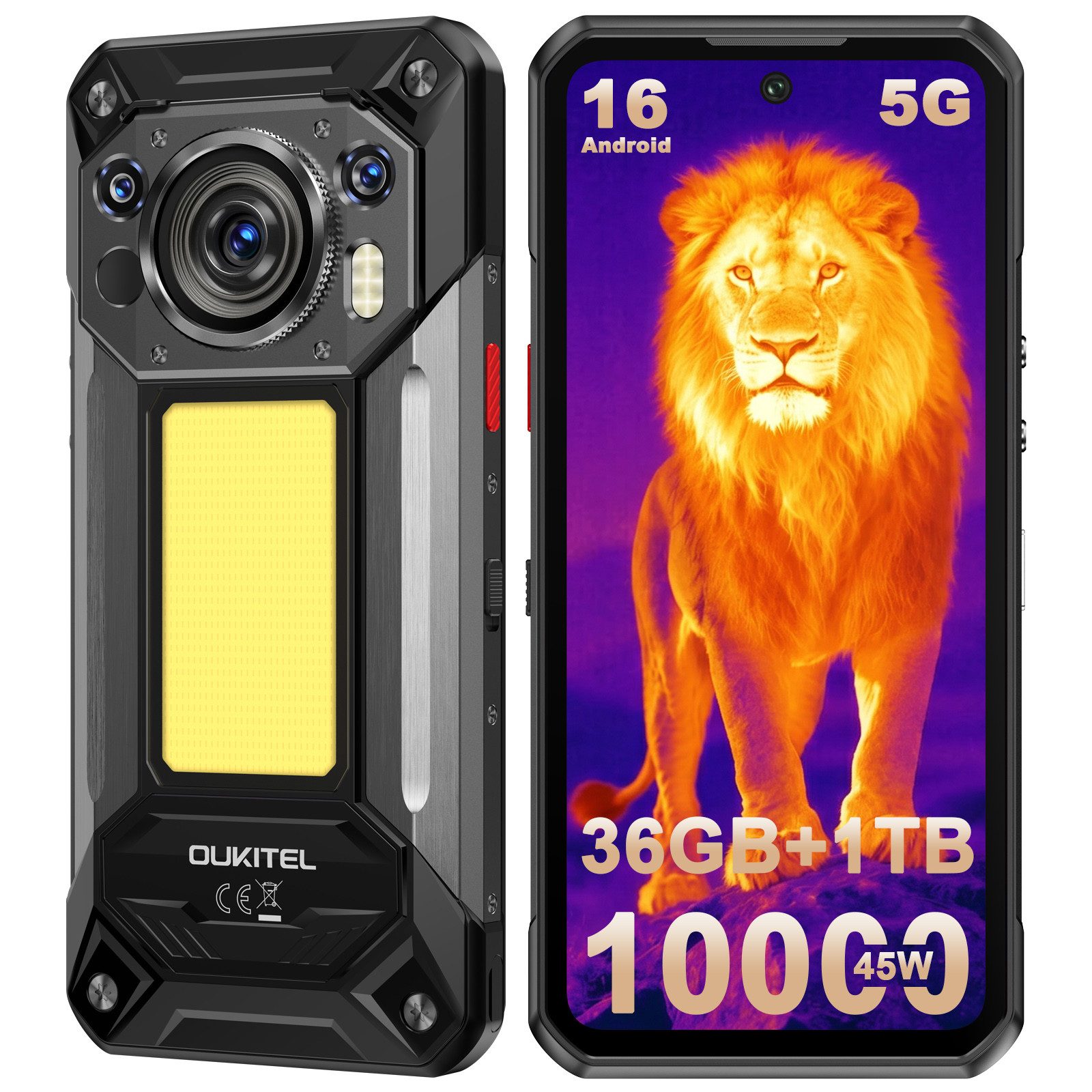 OUKITEL WP500 Ultra 5G Android 16 Outdoor Smartphone (17,22 cm/6.78 Zoll, 1000 GB Speicherplatz, 108 MP Kamera, 10000mAh, 6,8'' FHD+ Display, 108MP Kamera, Android 16, IP68/IP69K)
